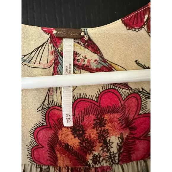 Free People Haze Bird Floral Printed Ruffle Trim Boho Tunic Top Size XS - Picture 8 of 14
